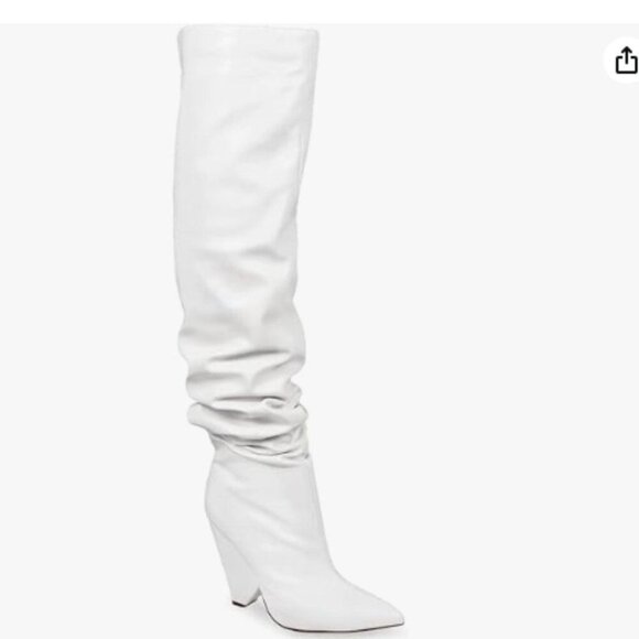 PrettyLittleThing Shoes - New PrettyLittleThing White Wedge Heel Slouch Thigh High Boot